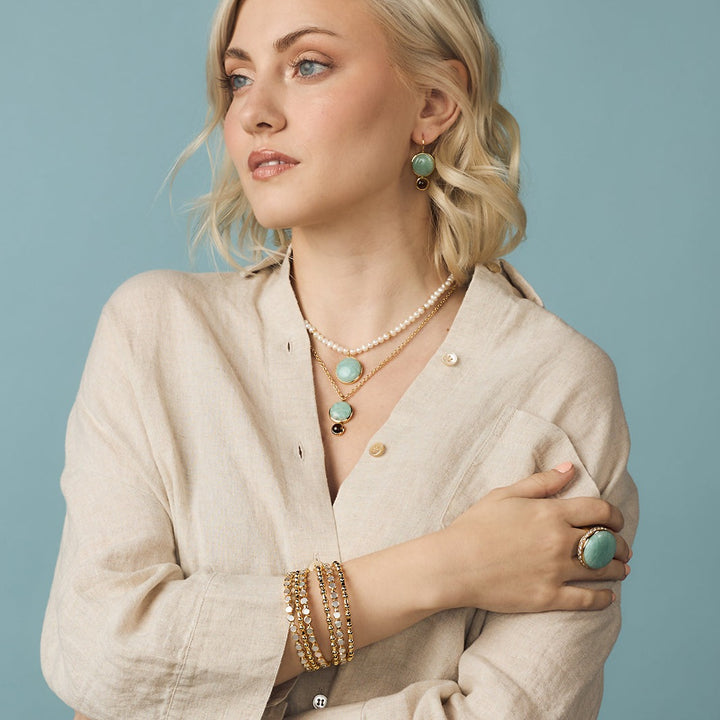 Color Block Drop Earrings in Amazonite and Smoky Topaz