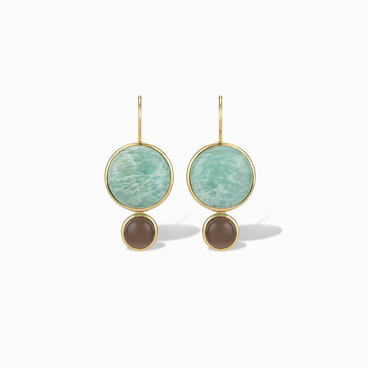 Color Block Drop Earrings in Amazonite and Smoky Topaz