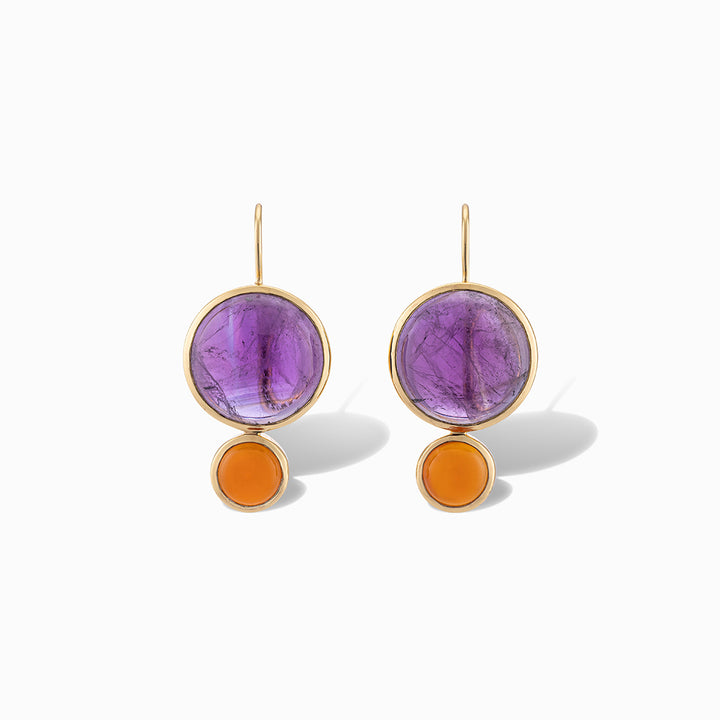 Color Block Drop Earrings in Amethyst and Orange Chalcedony