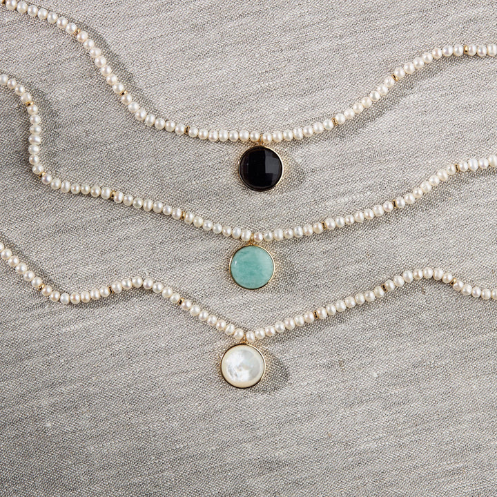 Pearl Charm Necklace in Amazonite